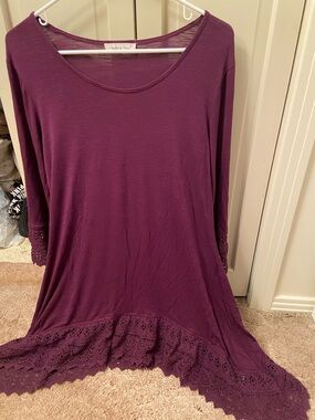 indigo soul Plum Lace-Hem Scoop Neck Tunic